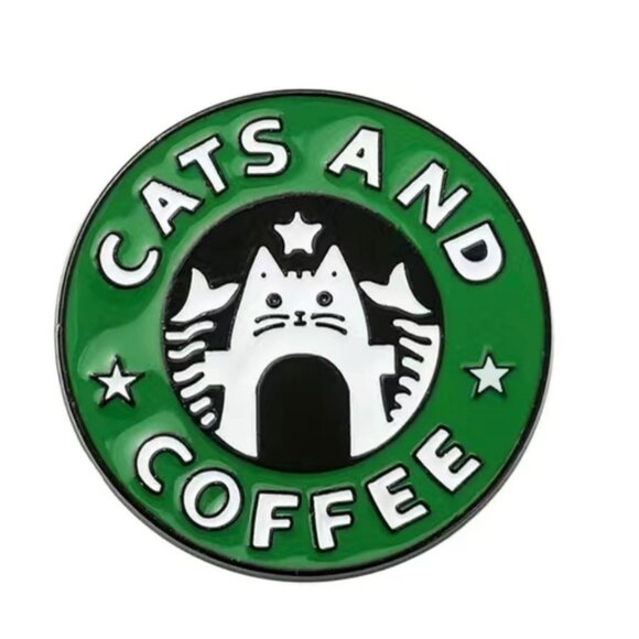 Cute Mermaid Cats & Coffee Enamel Pin Creative Cat - Starbucks - Perfect Gift - Picture 1 of 2